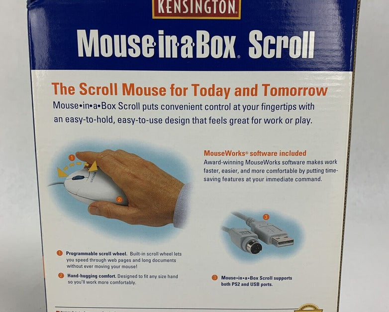 Kensington Mouse-in-a-Box Scroll USB/PS2 Mouse PC/Mac 64480 New OEM