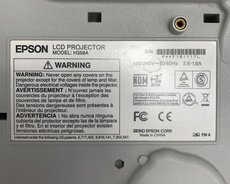 Epson H388A PowerLite 915W LCD Lamp Projector 81 Lamp Hours No Remote