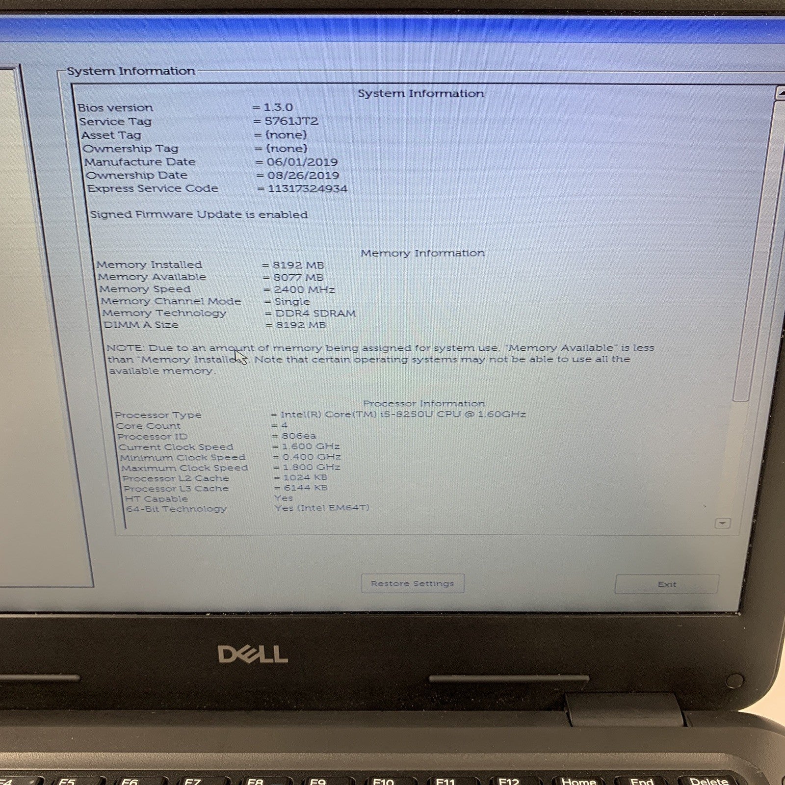 Dell Latitude 3300 13.3" i5-8250u 1.6 GHz 8 GB Ram NO OS No HDD No Batt No AC