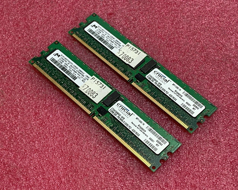 Micron (Lot of 2) 512 1Rx4 PC2-4200R-444-12-C0 Server Ram MT18HTF6472Y-53EB2