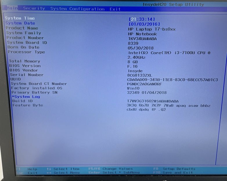 HP 17-bs061st NoteBook 17.3" i3-7100U 2.40 GHz 8 GB RAM No SSD/OS/AC