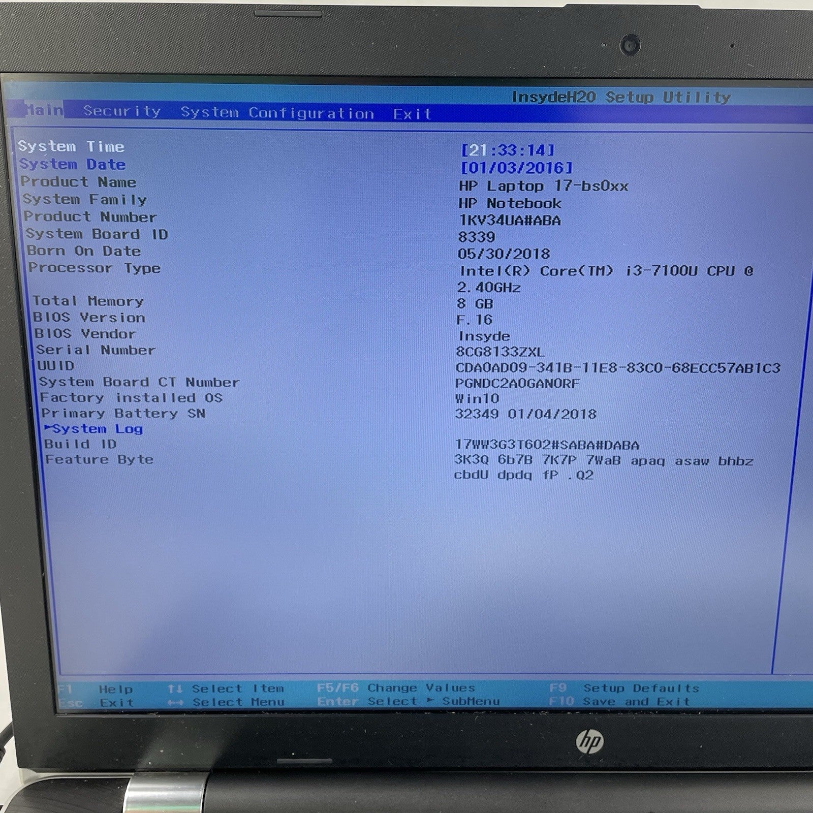 HP 17-bs061st NoteBook 17.3" i3-7100U 2.40 GHz 8 GB RAM No SSD/OS/AC3
