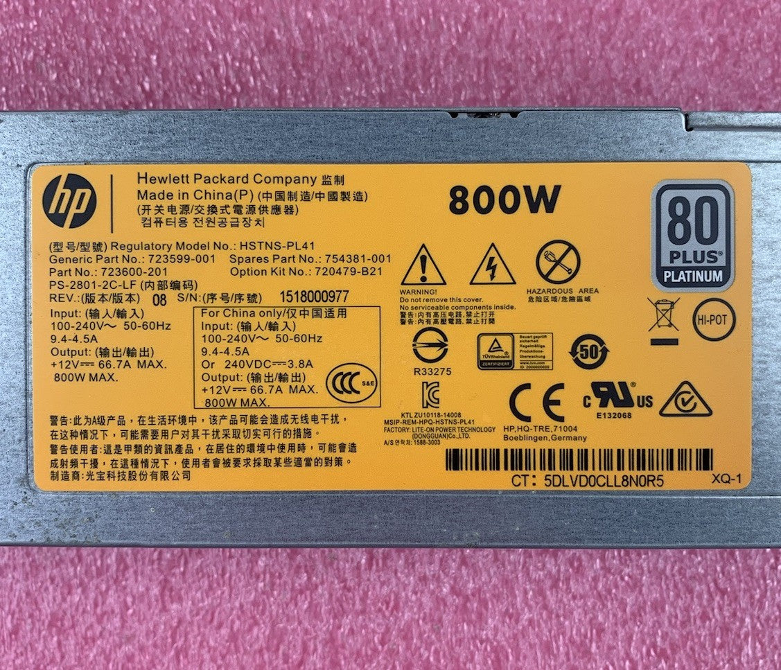 HP HSTNS-PL41 723599-001 800W Power Supply (Lot of 2)