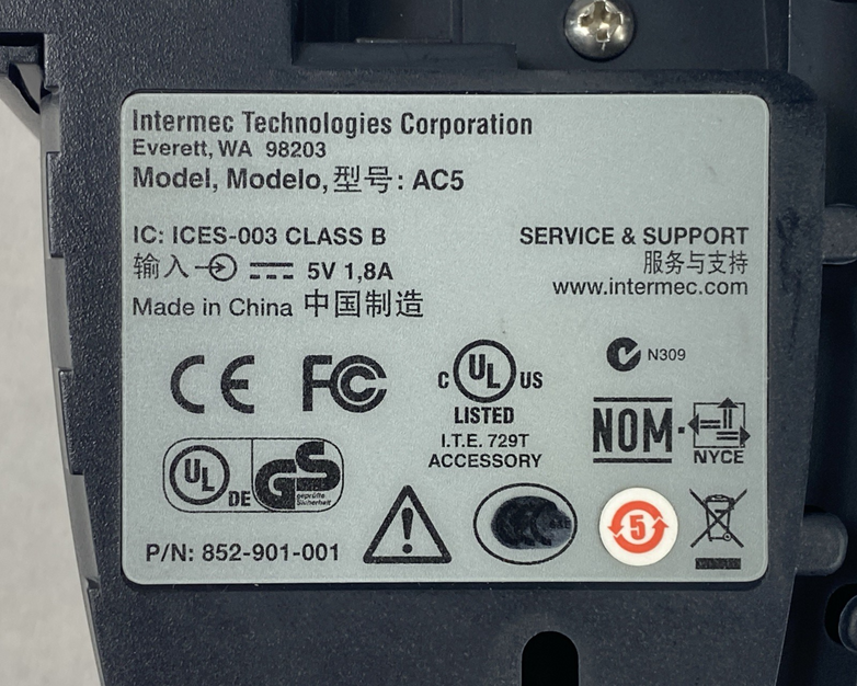 Intermec AC5 5V 1.8A 852-901-001 Charging Cradle No Power Supply