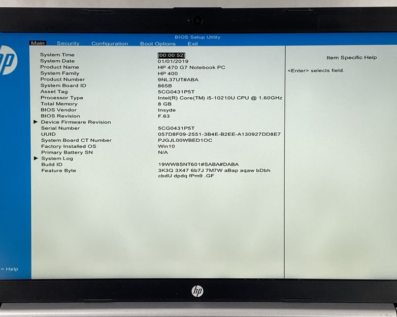 HP NoteBook 470 G7 Core i5-10210U 1.6 GHz 8 GB RAM 17.3" No Battery No SSD No OS