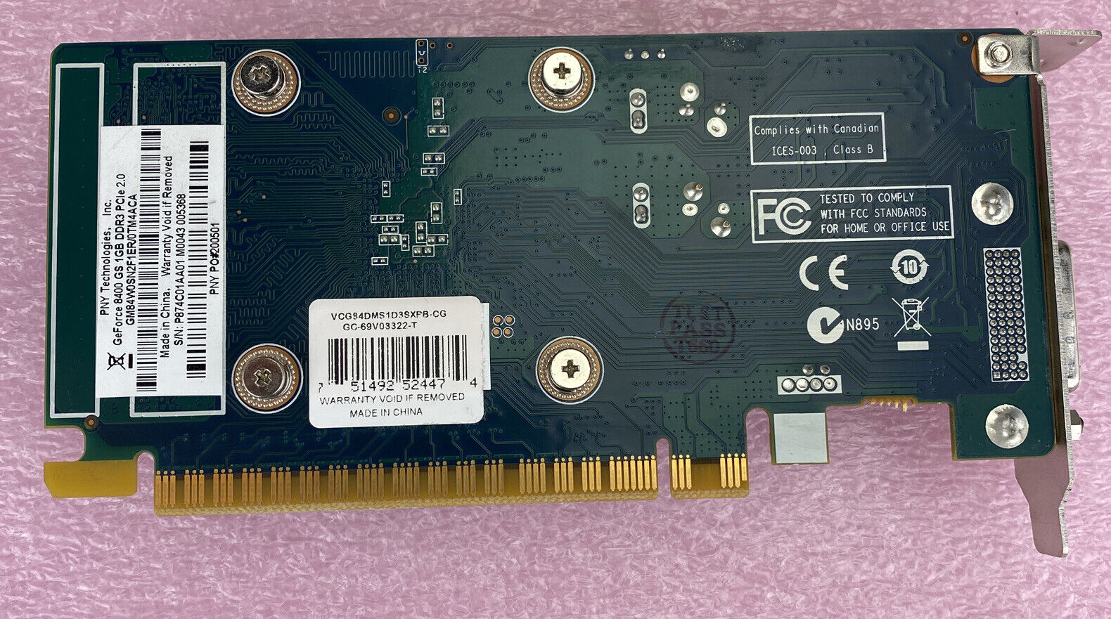 PNY GeForce 8400GS 1GB DDR3 DMS-59 PCI-E 2.0 w/ Molex DSM-59 to VGA (Lot of 2)
