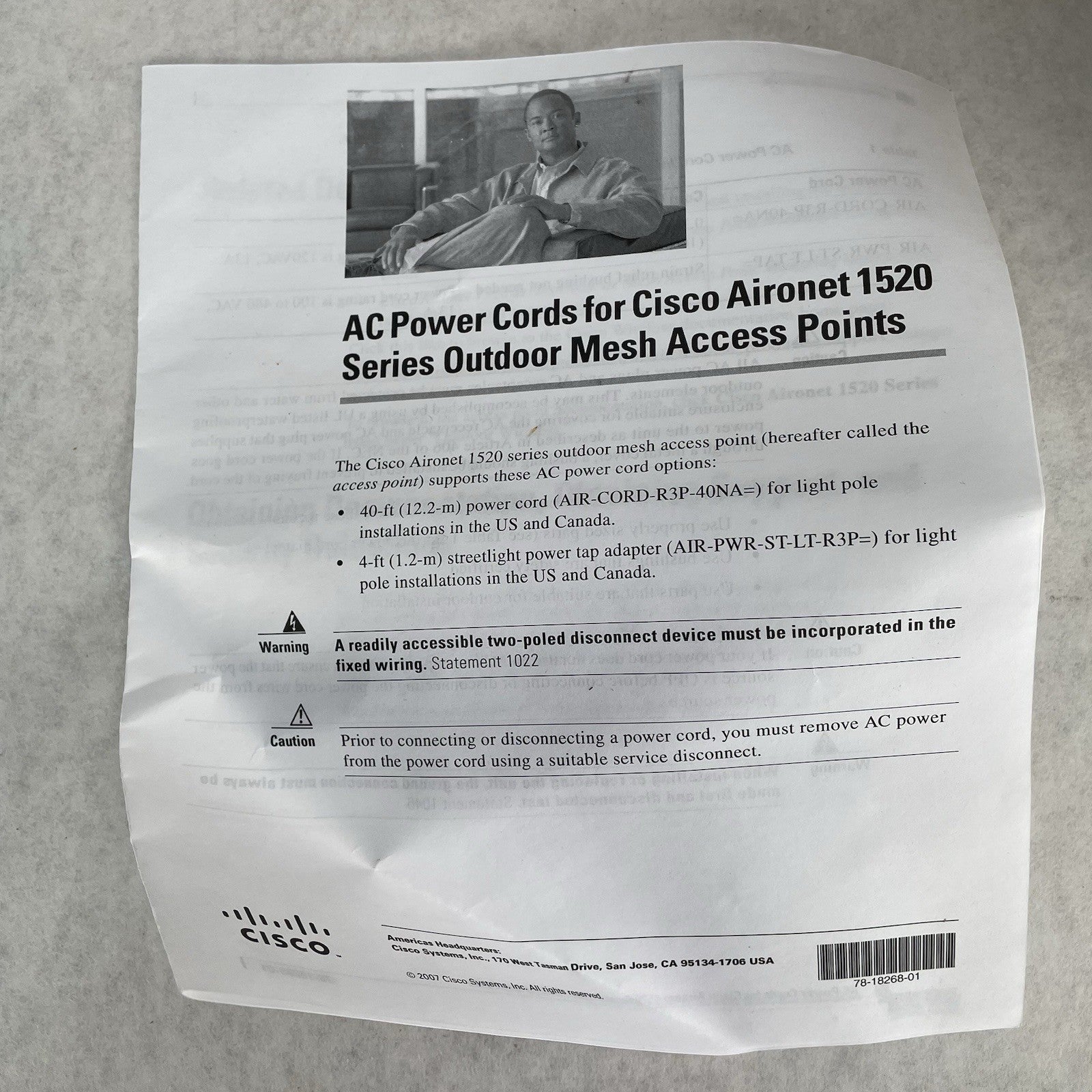 Cisco 1520 Series Street Light Power Tap 4 ft Aironet AIR-PWR-ST-LT-R3P