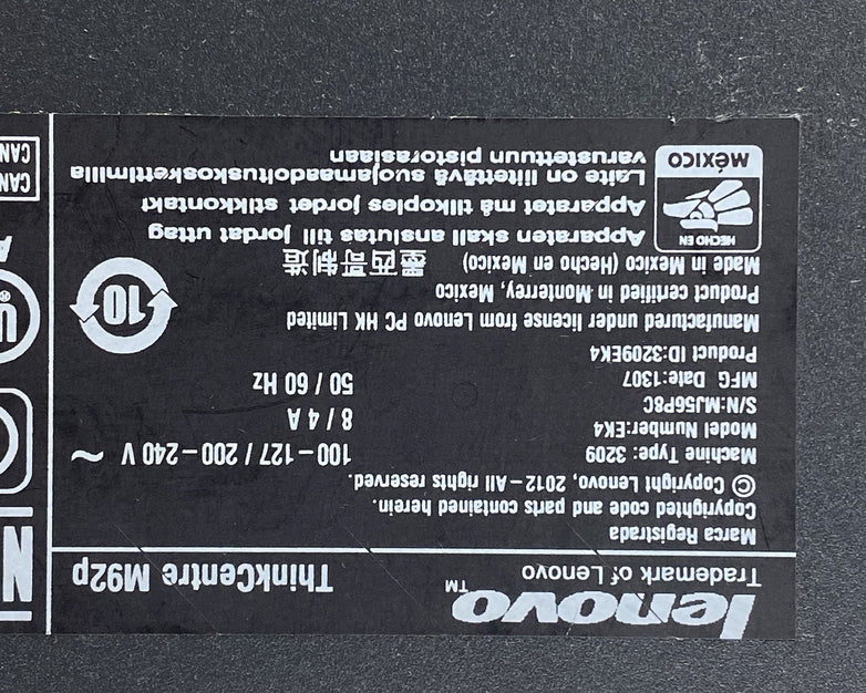 Lenovo ThinkCentre M92p SFF Intel Core i7-3770 3.4GHz 4GB RAM No HDD No OS