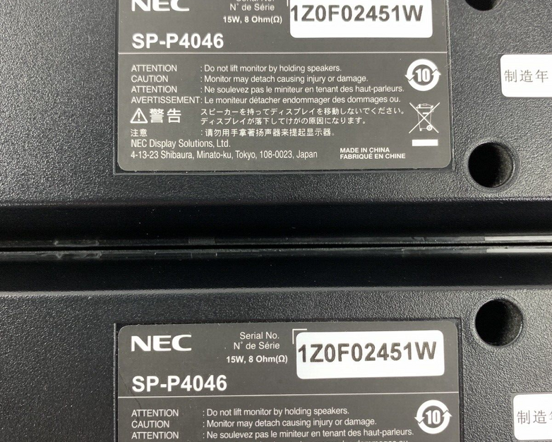 Pair of NEC SP-P4046 Display Solutions Speaker 15W 8 Ohm Right and Left