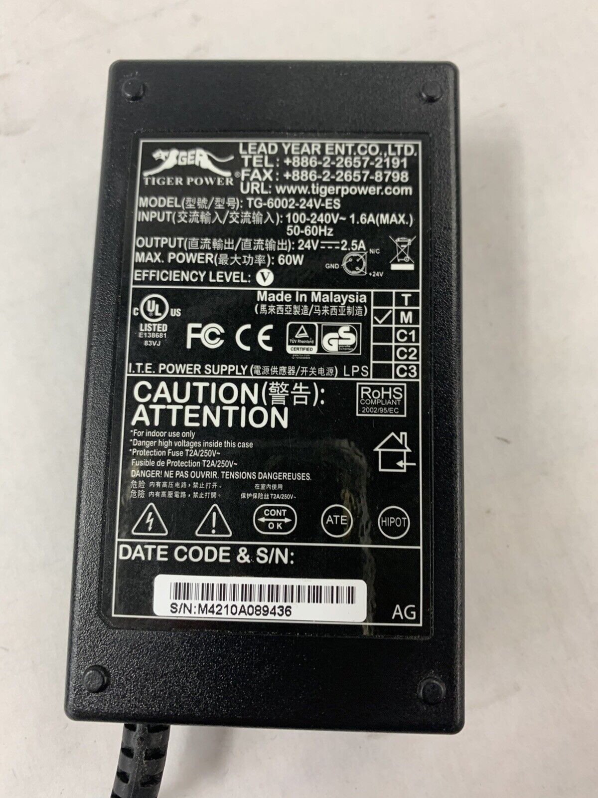 Lot of 10 Tiger TG-6002-24V-ES AC Adapter