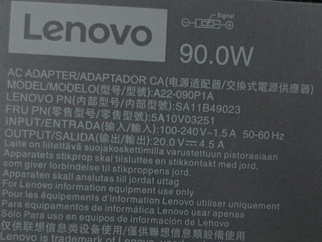 Mixed Lot of 5 Lenovo 20V 4.5A 90W AC Power Adapter