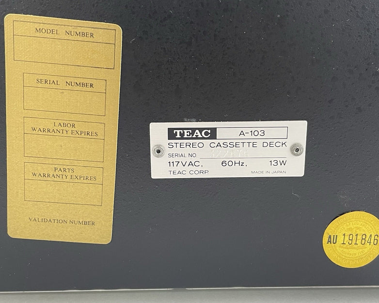TEAC A-103 Stereo Cassete Deck For Parts