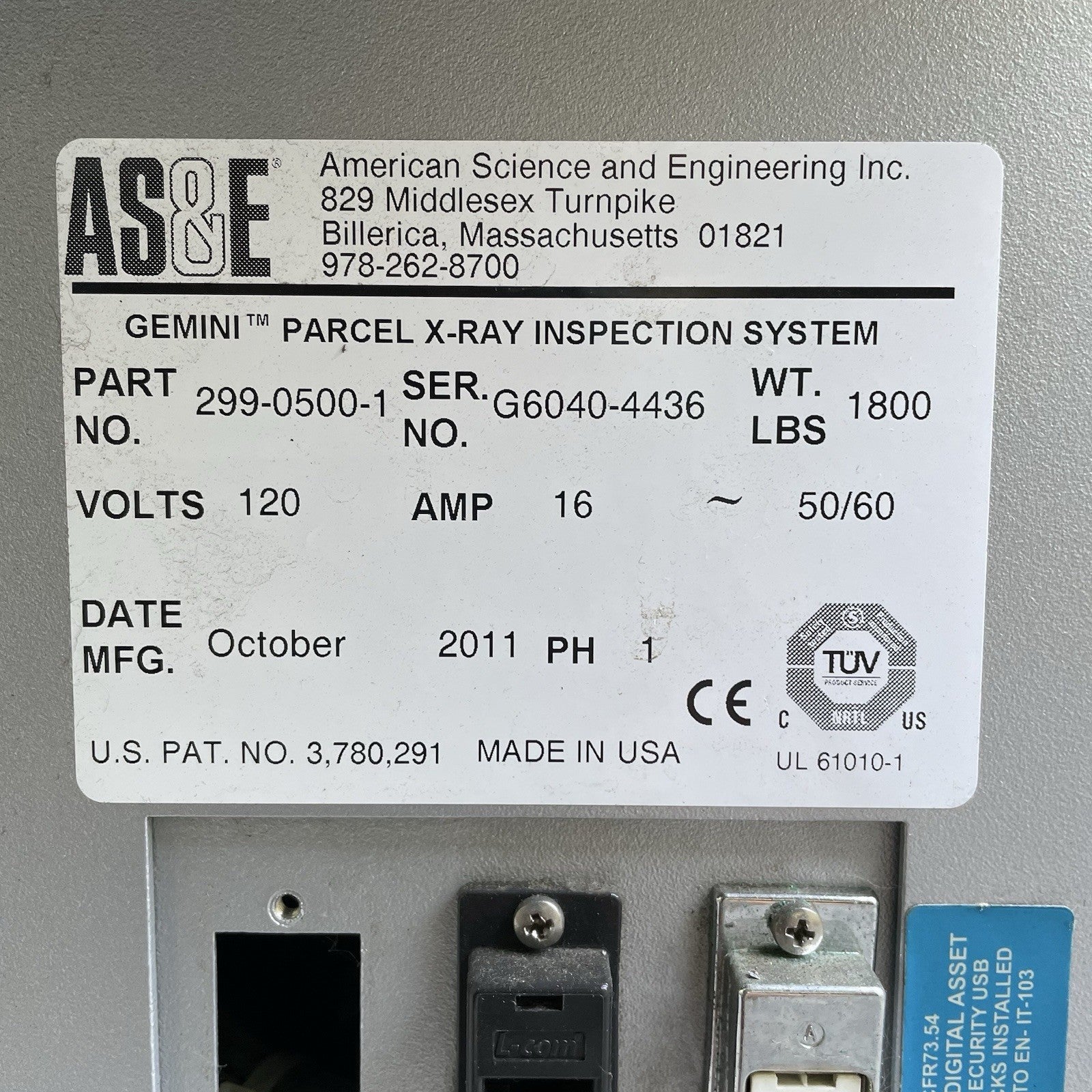 AS&E Gemini 6040 Parcel X-Ray Inspection System 299-0500-1 - Parts or Repair B11