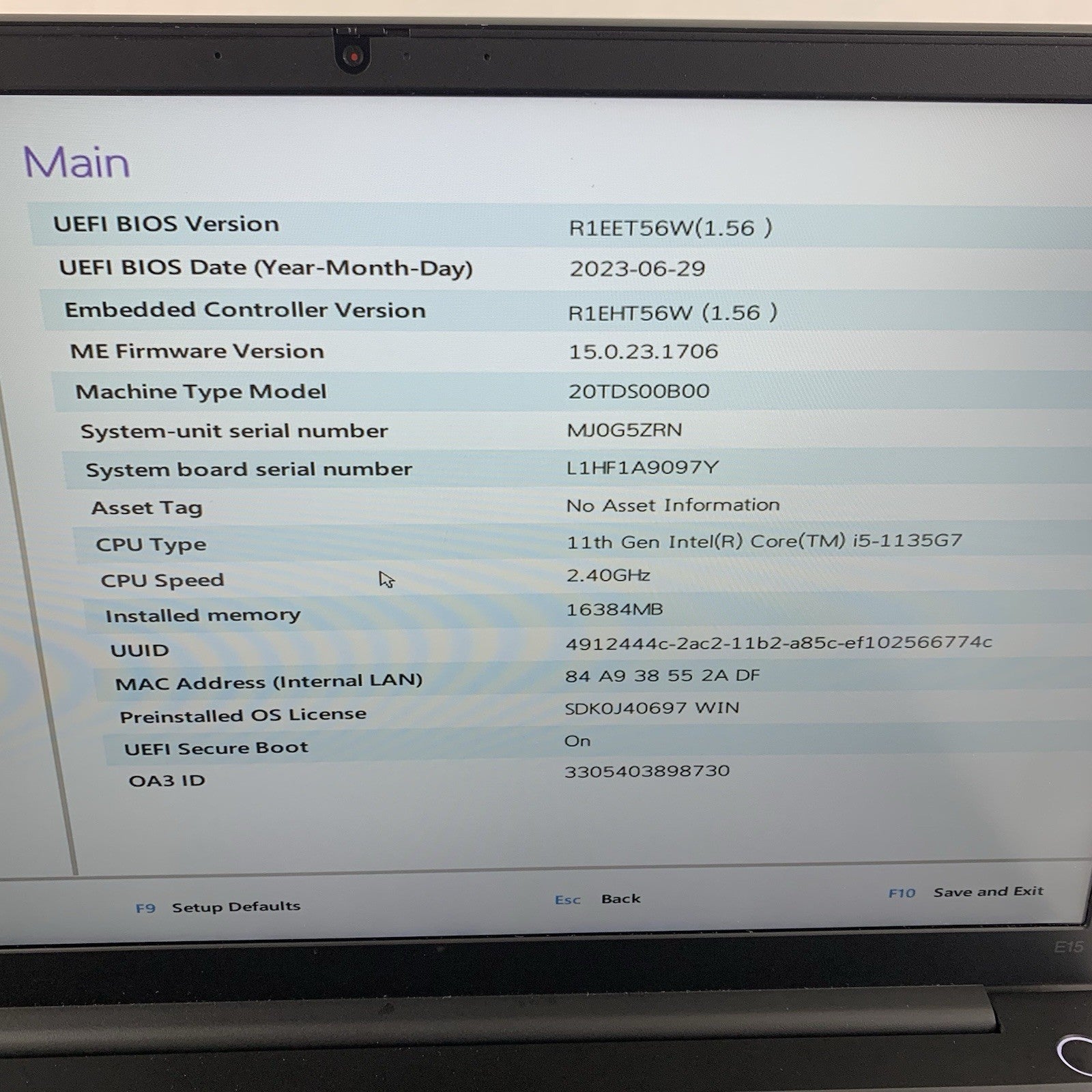 Lenovo ThinkPad E15 Gen 2 15.6" i5-1135G7 2.40 GHz 16 GB RAM No OS/SSD/AC2