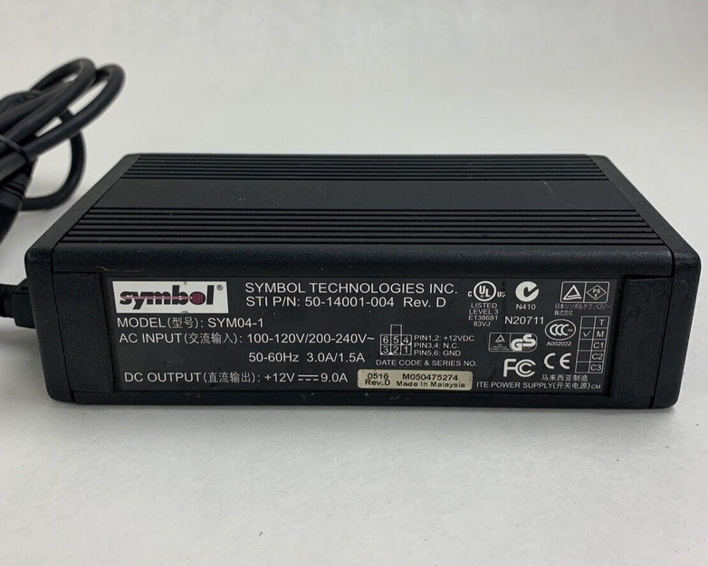 Symbol SYM04-1 AC/DC Power Supply Adapter 12V 9A OEM Tested