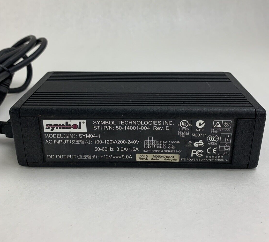 Symbol SYM04-1 AC/DC Power Supply Adapter 12V 9A OEM Tested
