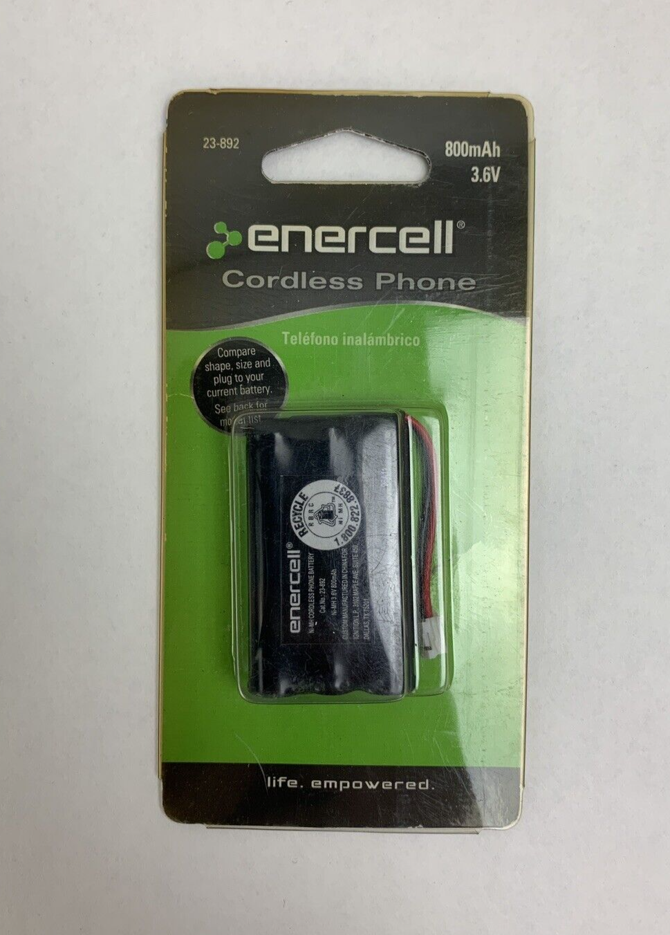 Enercell Cordless Phone Battery 800mAh 3.6 V Ni-MH 23-892 Radio Shack New