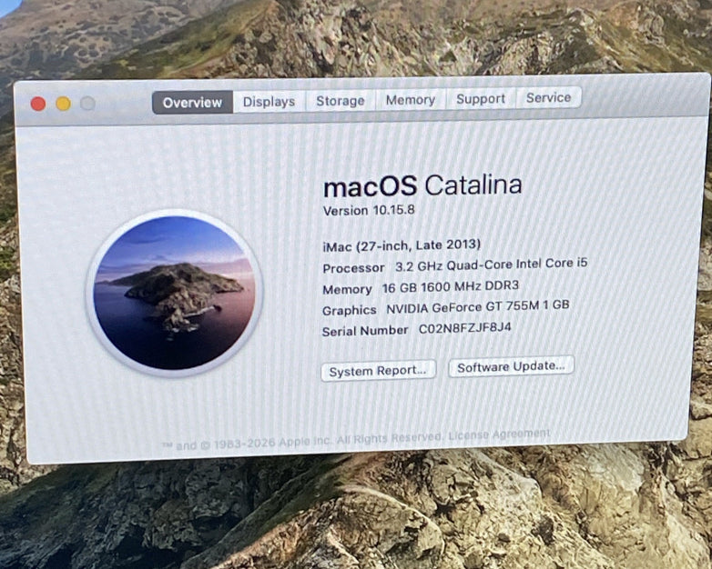 Apple A1419 iMac 2013 27" 3.2GHz i5 16GB RAM 500GB SSD os10.15.8