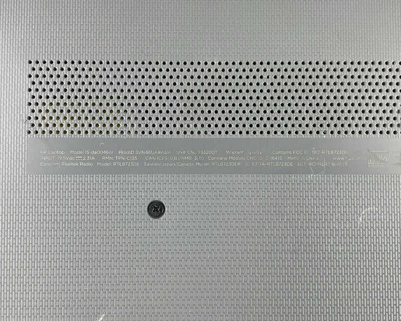 HP 15-da0046nr 15.6" i3-7020U 2.30 GHz 8 GB RAM No SSD No OS - Bad Bottom