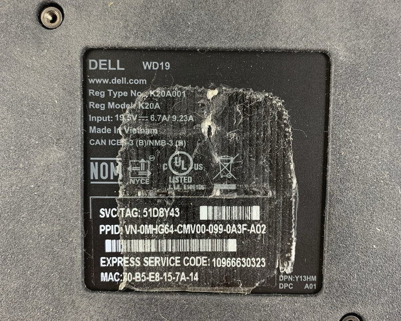 Dell K20A001 WD19 Docking Station - Untested