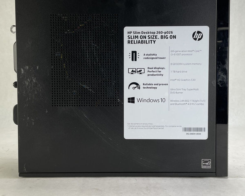 HP 260-P026 DT Intel Core i3-6100T 3.2GHz 8GB RAM No HDD No OS