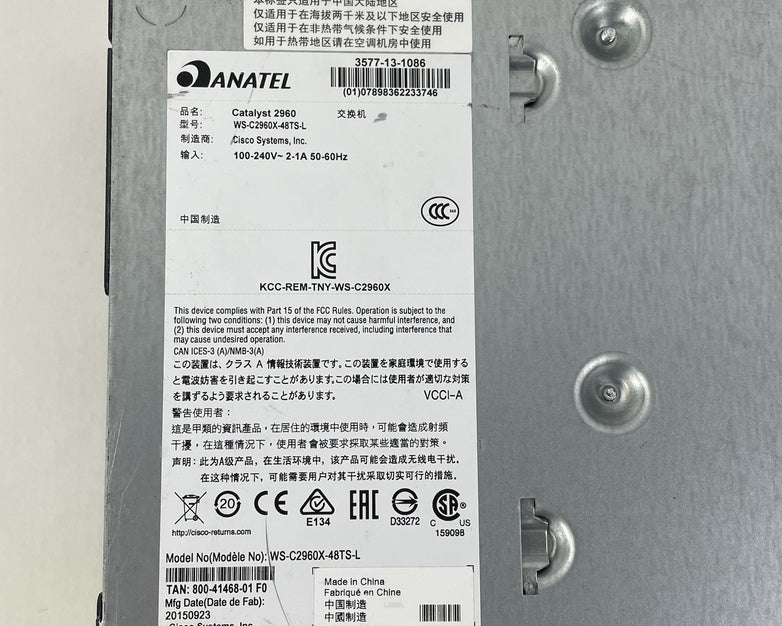 Cisco Catalyst WS-C2960X-48TS-L 48 Port Gigabit Switch V03 - Tested