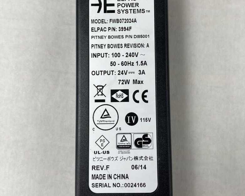 Elpac Power Systems FWB072024A AC Adapter Input 100-240v Output 24V 72W