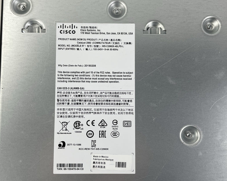 Cisco Catalyst WS-C2960X-48LPS-L V06 No Rack Ears- Tested