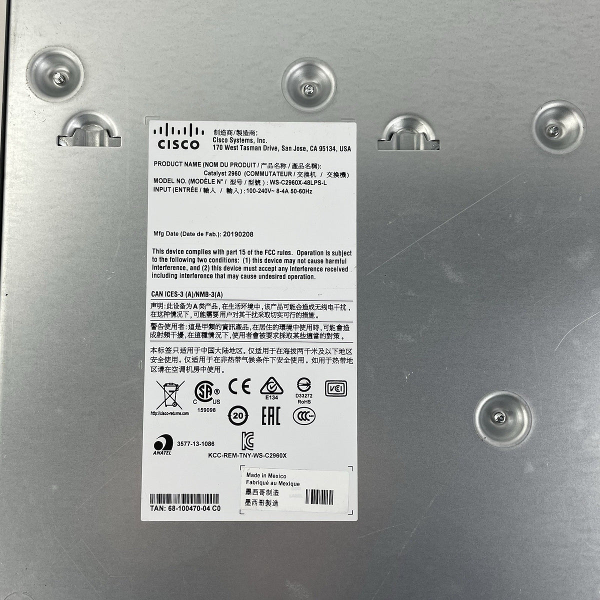 Cisco Catalyst WS-C2960X-48LPS-L V06 No Rack Ears- Tested13