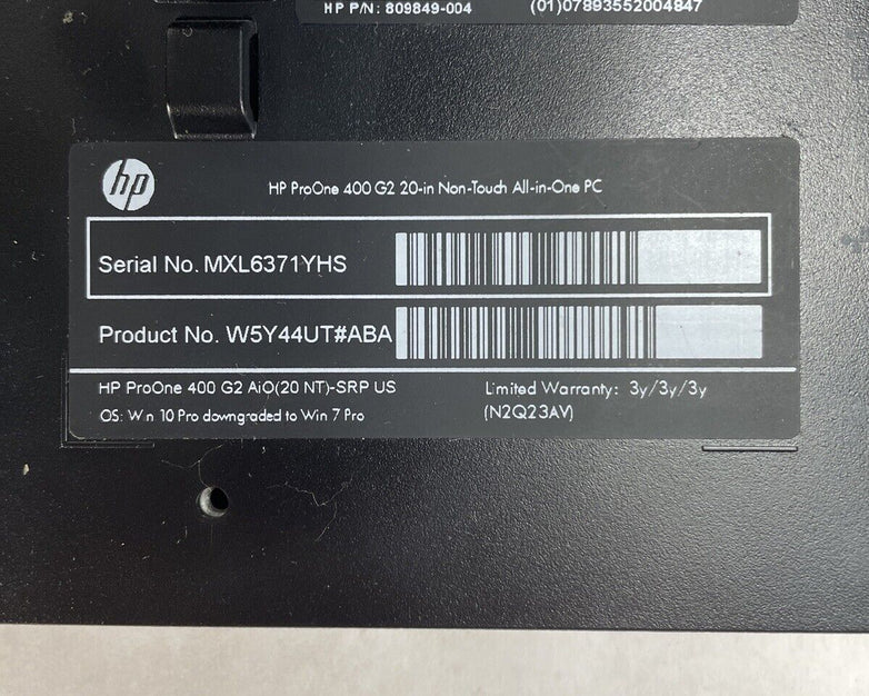 HP Pro One 400 G2 20in AIO Intel Core i3-6100 3.7GHz 4GB RAM No HDD No OS