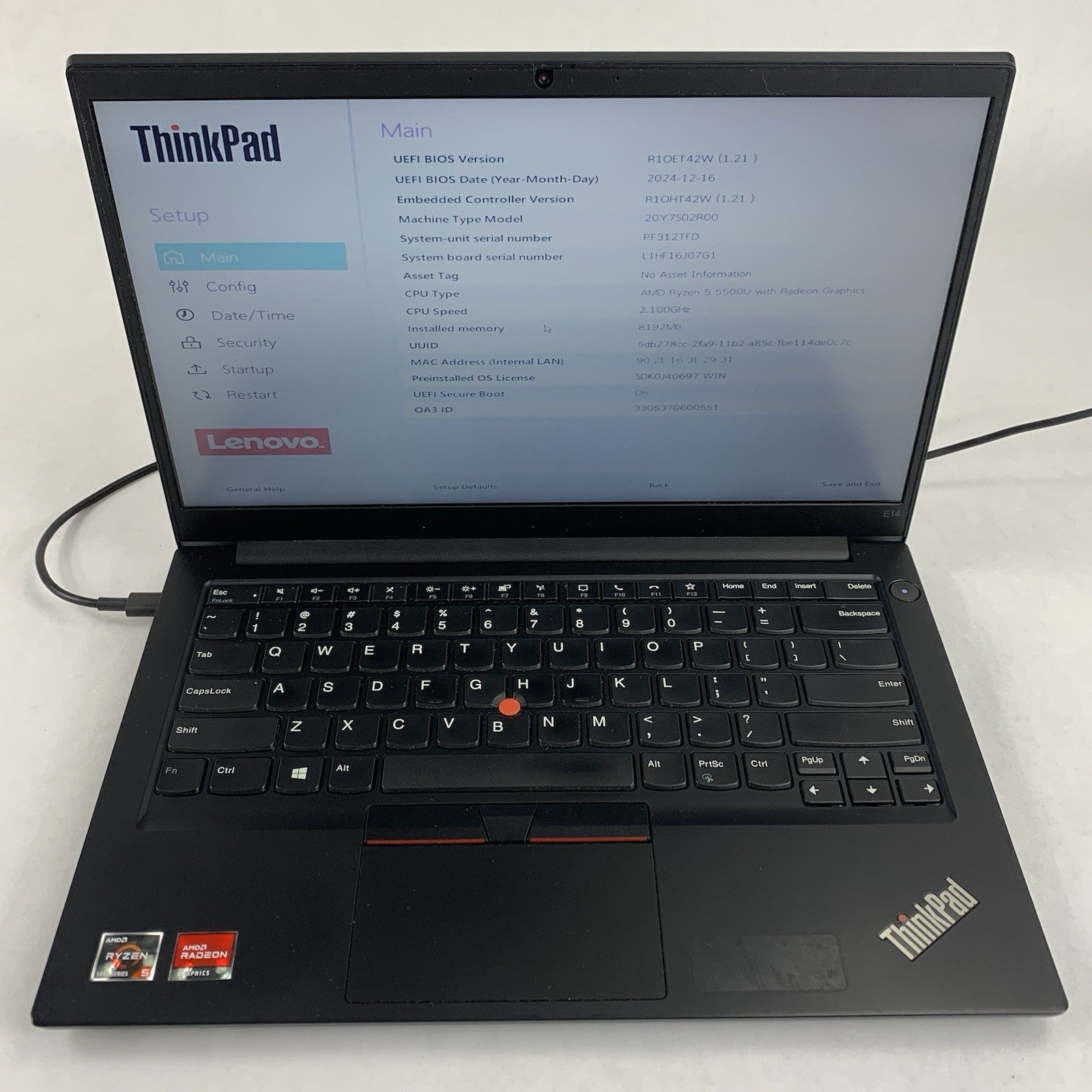 Lenovo ThinkPad E14 Gen 3 14" Ryzen 5 5500U 2.1 Ghz 8 GB Ram No OS/HDD/AC Dinged1