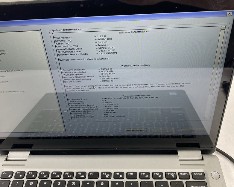 Dell Latitude 3310 13.3" i3-8145U 2.10GHz 8GB RAM No SSD/OS/AC