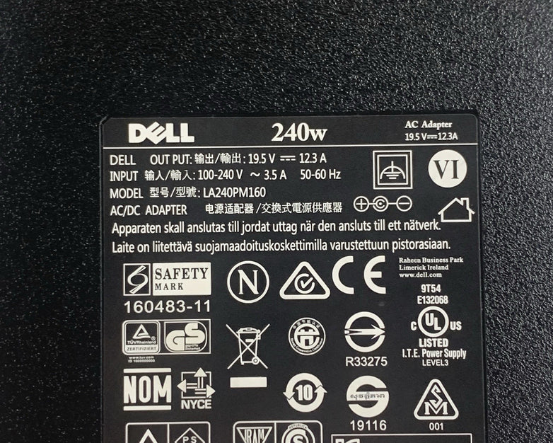 Dell 240W LA240PM160 19.5V AC Adapter 00MFK9 Genuine No Power Cord Lot of 2x