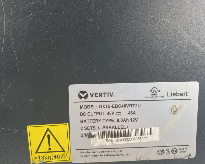 Vertiv Liebert GXT5-EBC48VRT2U GXT5 Tested No Batteries - No Rack Ears No Bezel