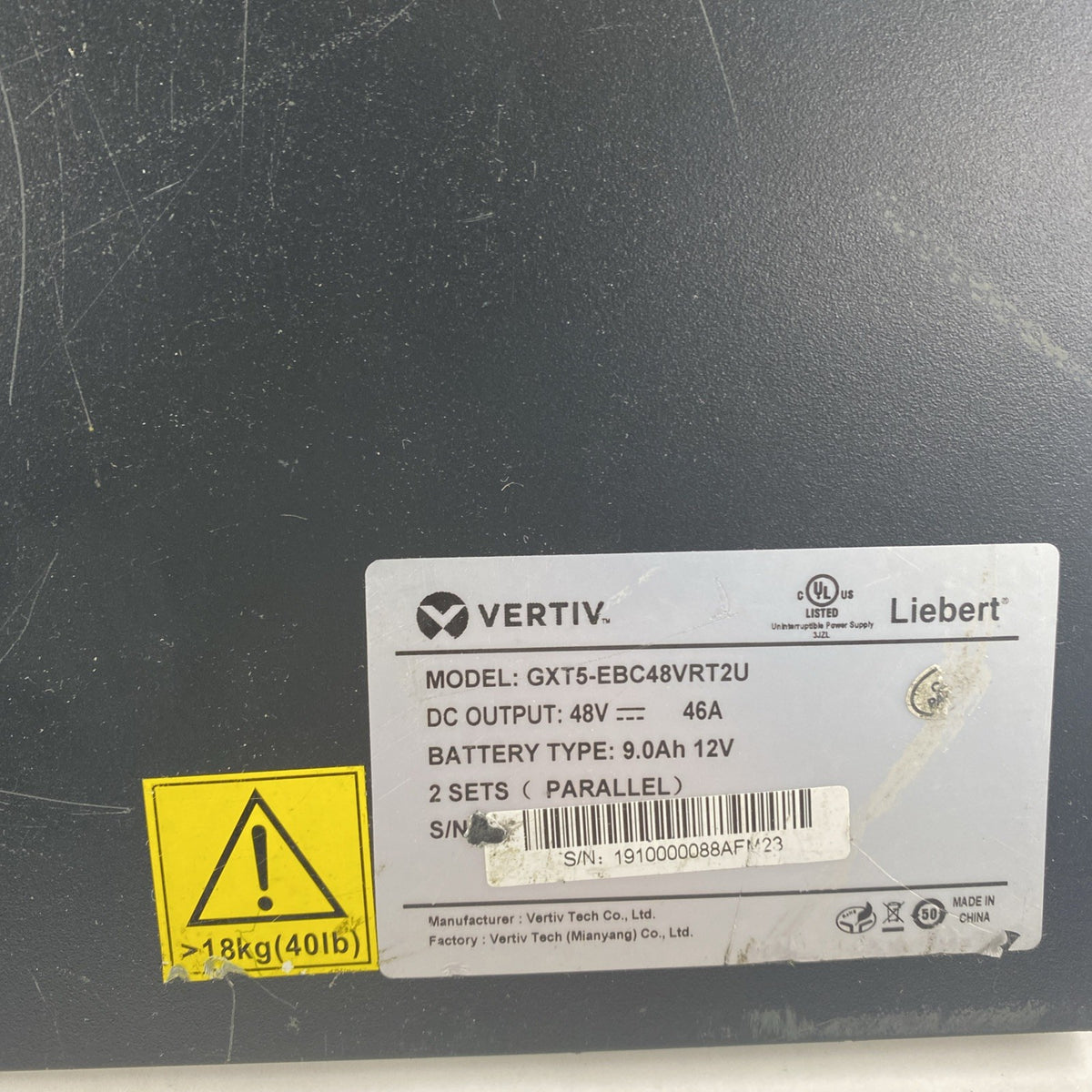Vertiv Liebert GXT5-EBC48VRT2U GXT5 Tested No Batteries - No Rack Ears No Bezel17