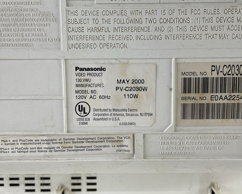 Panasonic PV-C2030W 20" CRT TV VCR & Radio Combo White