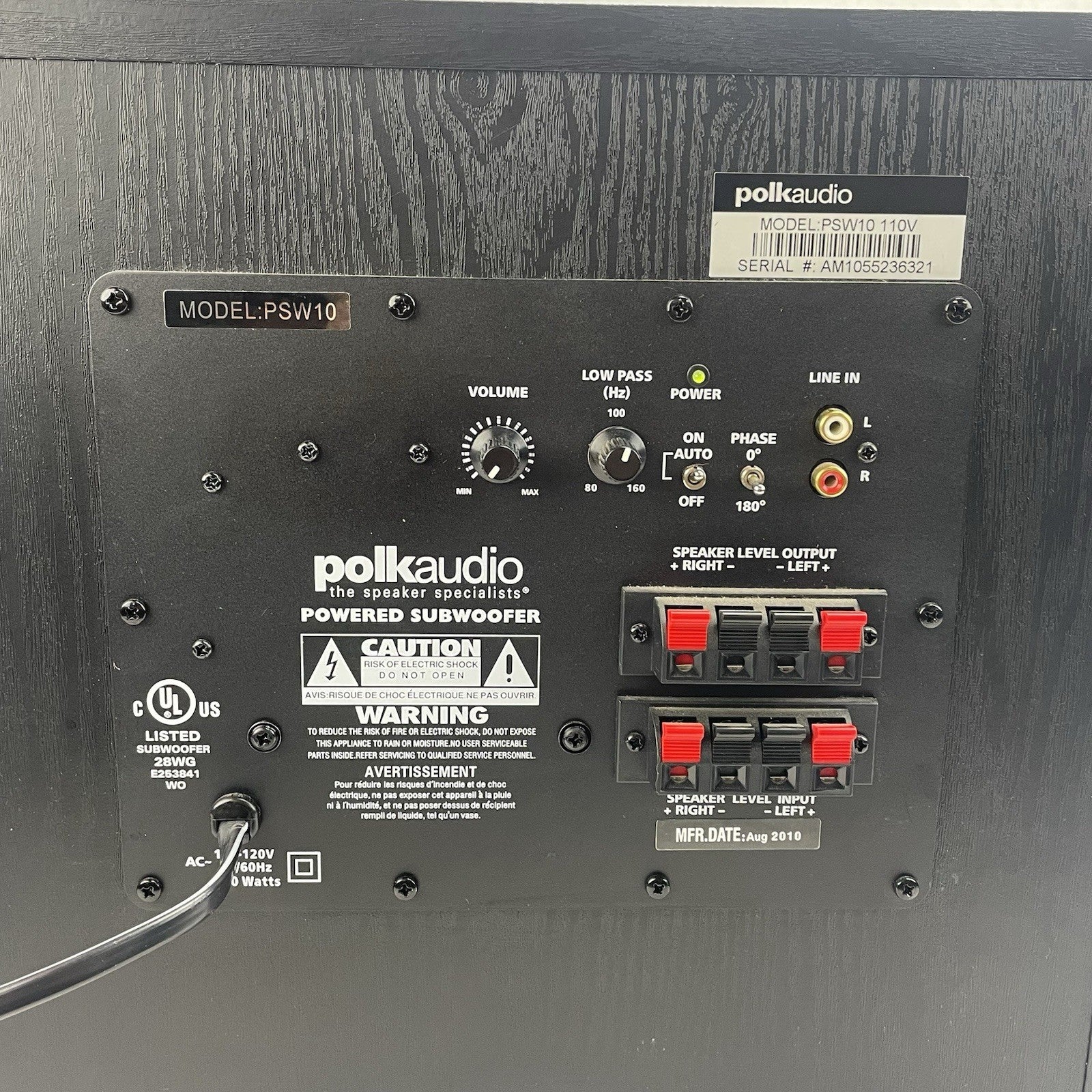Polk Audio Subwoofer PSW10 110V7