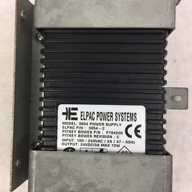 Elpac Power Systems 3654-2 F784200 Power Supply 24 VDC 3 Amp