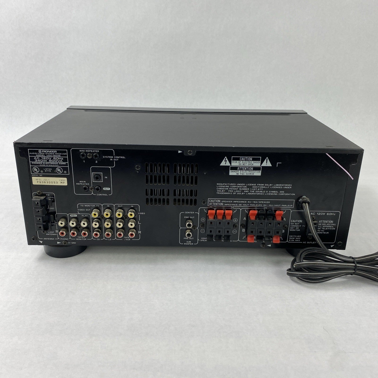 Pioneer VSX-604S Audio Video Stereo Receiver No Remote