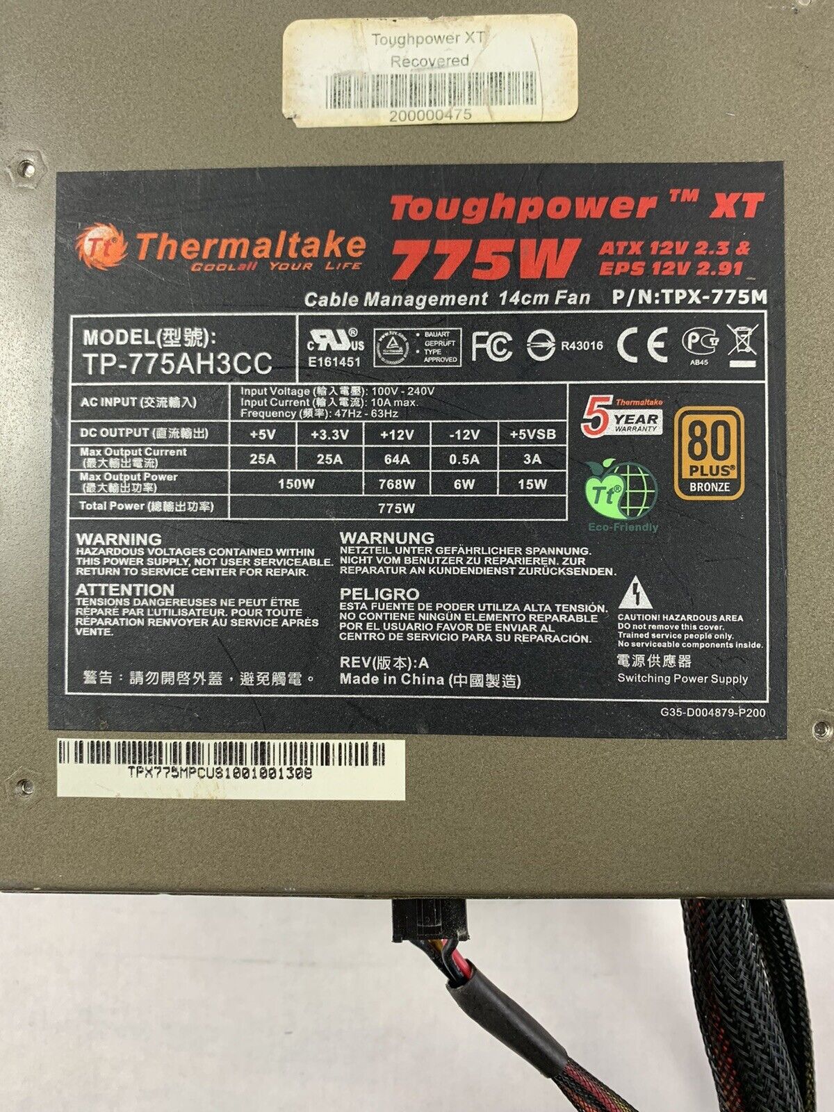 Thermaltake Toughpower XT 775W TP-775AH3CC TPX-775M