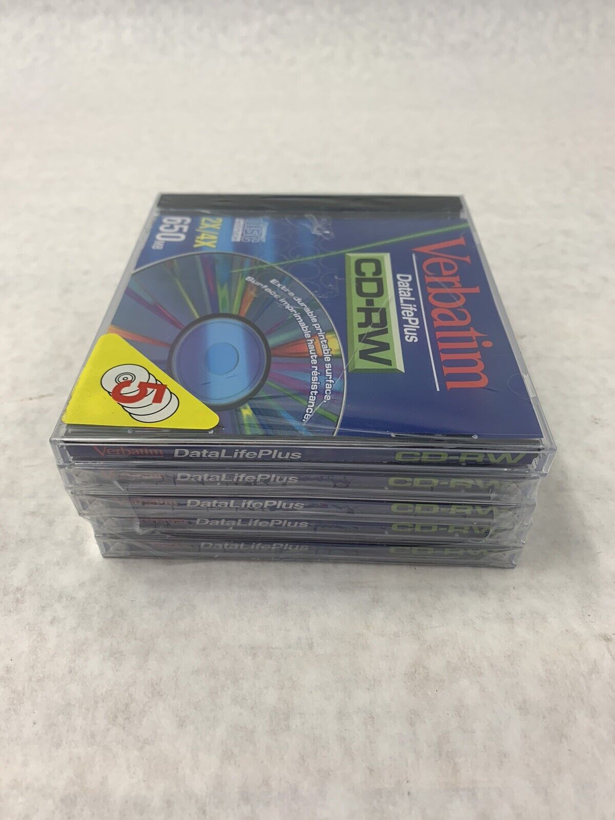 5 Pack Verbatim DataLifePlus CD-RW Recordable Disk 2x-4x Speed 650MB