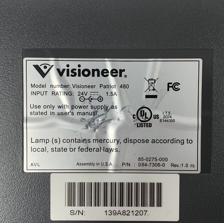 Visioneer Patriot 480 Document Feed Scanner Duplex USB - Parts or Repair