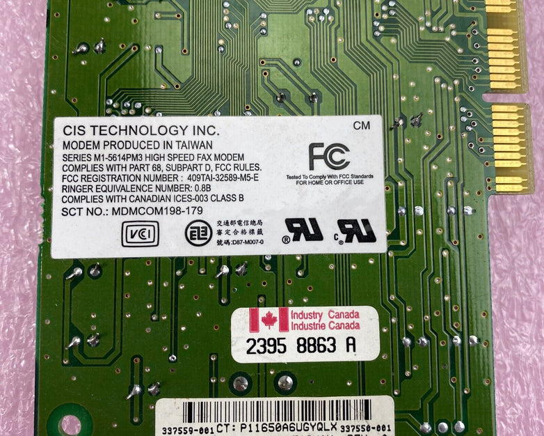 CIS Technology 337559-001 56K WS/M1-5614PM3 high speed fax modem PCI Card