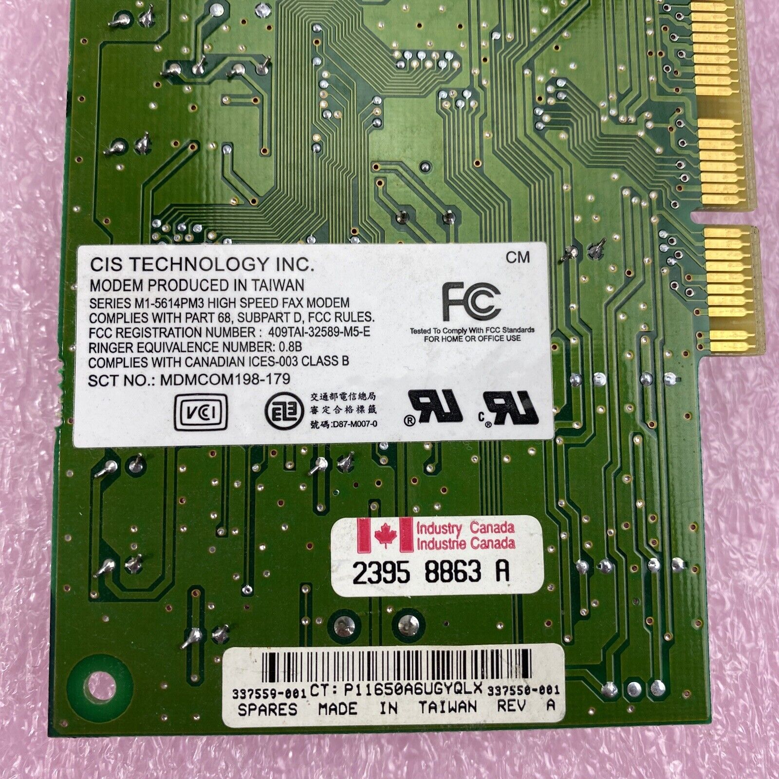 CIS Technology 337559-001 56K WS/M1-5614PM3 high speed fax modem PCI Card