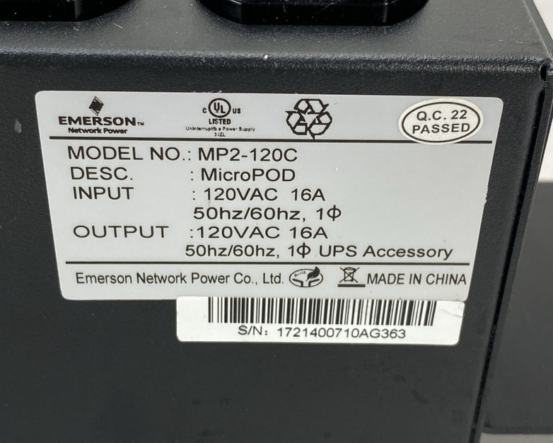 Emerson MP2-120C Liebert MicroPOD AC Power System 120V 16A - Two Straight 5-20P