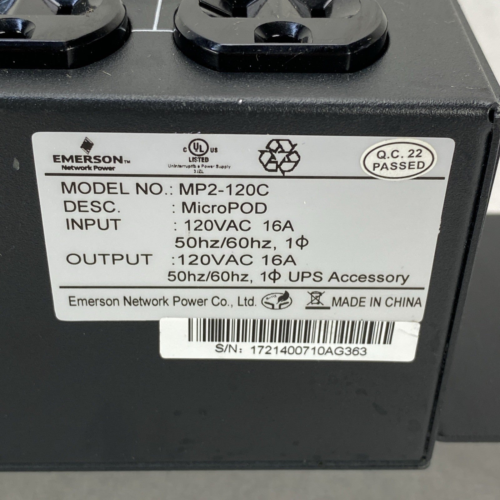 Emerson MP2-120C Liebert MicroPOD AC Power System 120V 16A - Two Straight 5-20P3