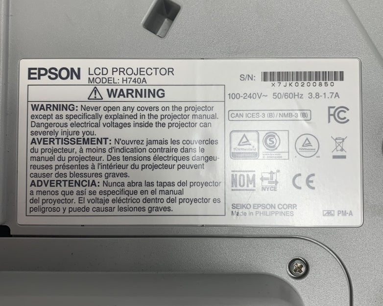 Epson PowerLite 695Wi H740A LCD Lamp Projector 769 Lamp Hours - No Remote