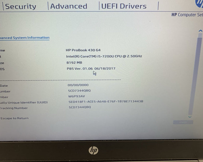 HP Probook 430 G4 13.3" Laptop i5-7200u 2.5 GHz 8 GB Ram No OS/HDD/AC/BATT