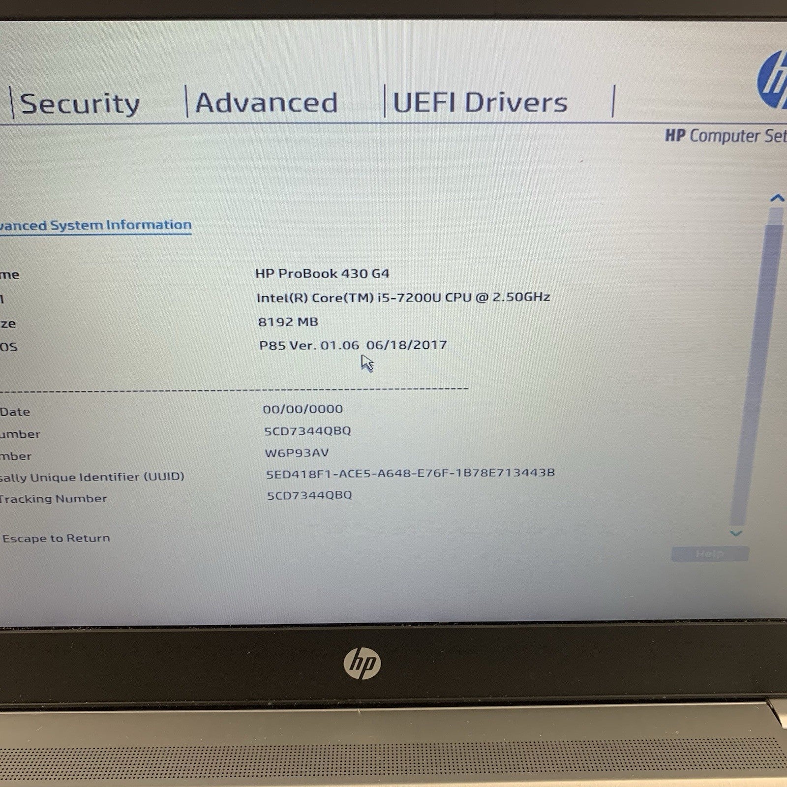 HP Probook 430 G4 13.3" Laptop i5-7200u 2.5 GHz 8 GB Ram No OS/HDD/AC/BATT2