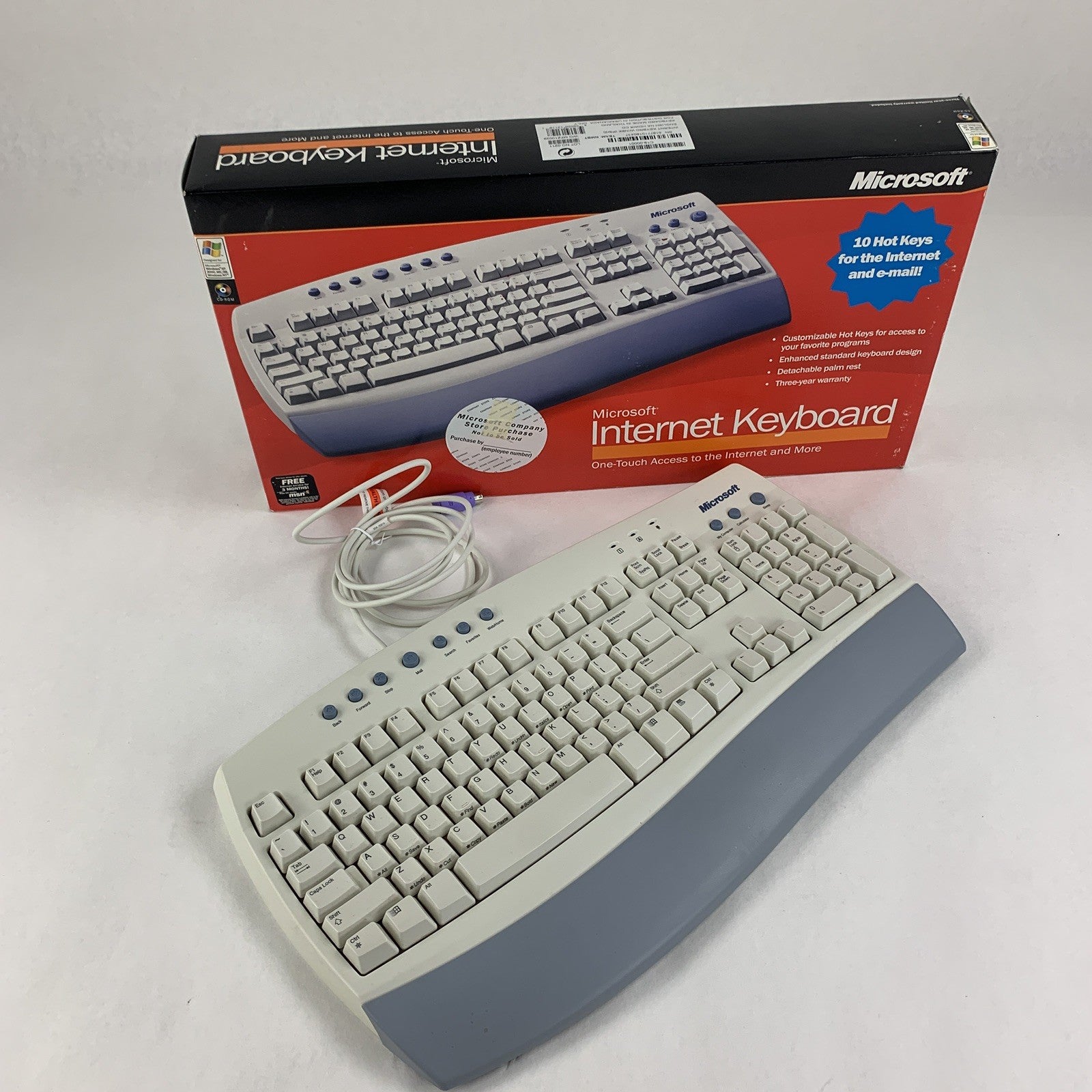 Microsoft Internet Keyboard X05-52211 Ps/2 Vintage Wired w/ Box and Manuals